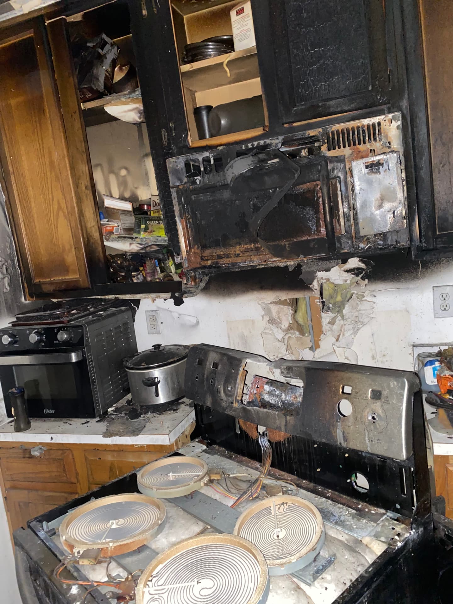 Fire-damaged Indianapolis kitchen being prepared for restoration and rebuild
